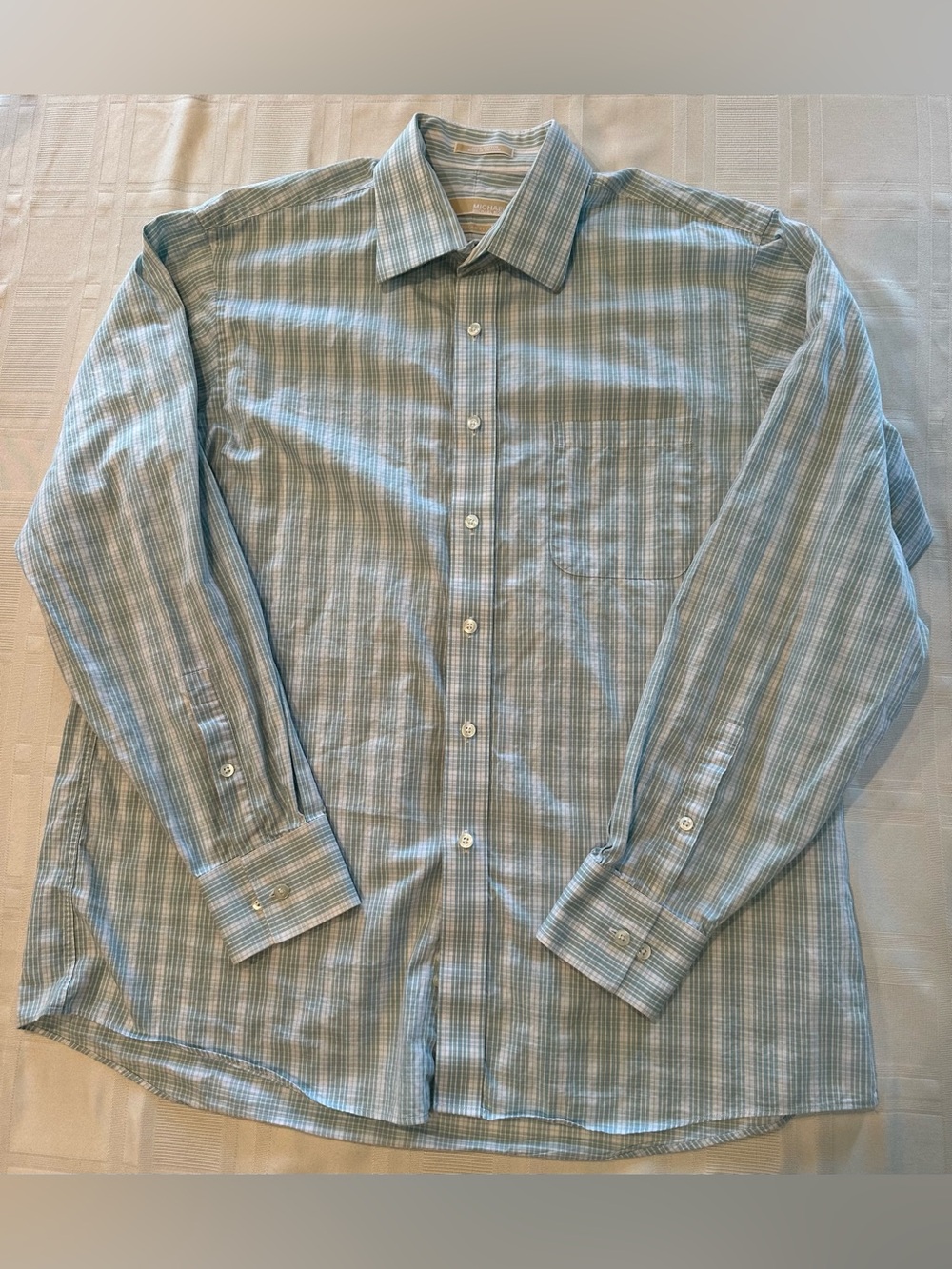 Men’s Michael Kors Green White Plaid Dress Shirt Size 17 1/2 36-37 XL